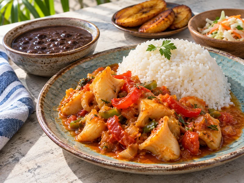 Diri blan ak lanbi — complete meal (AI illustration)