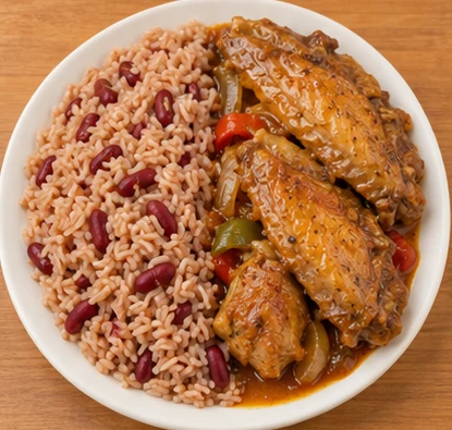 Diri kole ak kodenn — complete dish (AI illustration)