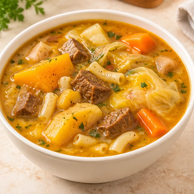 Soup Joumou — complete dish (AI illustration)